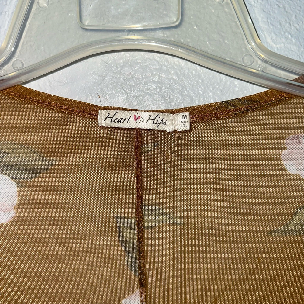Heart Hips Women’s Kimono Medium Brown Floral Sheer Cardigan - Picture 2 of 8
